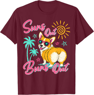 Suns Out Buns Out Funny Beach Vacation Retro Summer T-Shirt - T-Shirt | Maroon