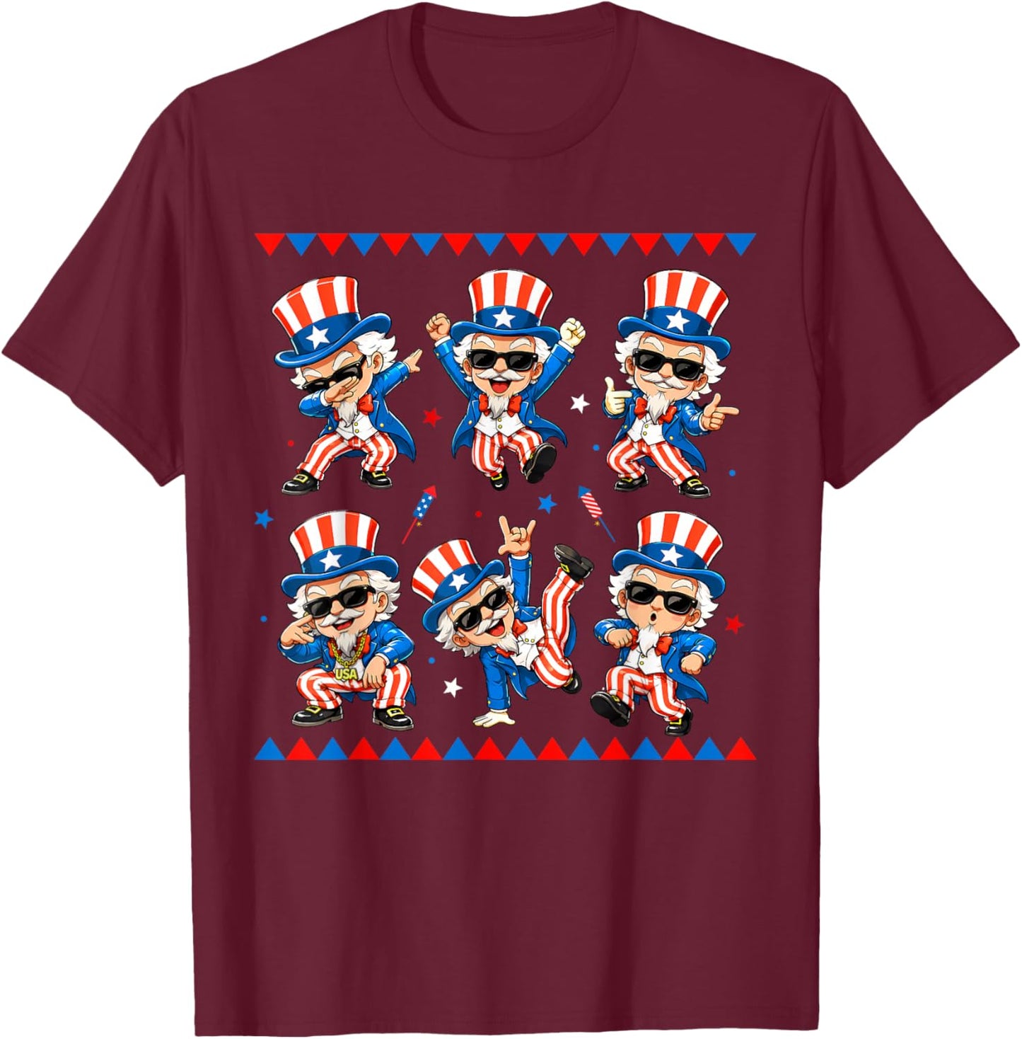Funny Uncle Sam Dancing Dabbing 4th of July USA Boys Youth T-Shirt - T-Shirt | Maroon