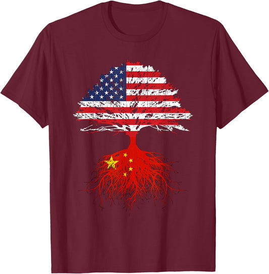 Chinese Roots American China Flag Immigrant Citizenship Gift T-Shirt - T-Shirt | Maroon