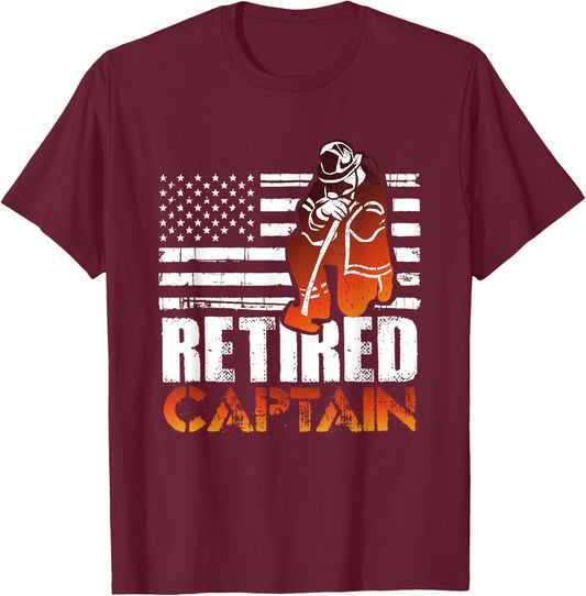 Retired American Firefighter Captain Retirement Gift T-Shirt - T-Shirt | Maroon