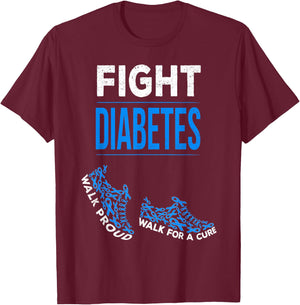 Fight Diabetes Walk for a Cure Awareness Ribbon T1D Type 1 T-Shirt - T-Shirt | Maroon