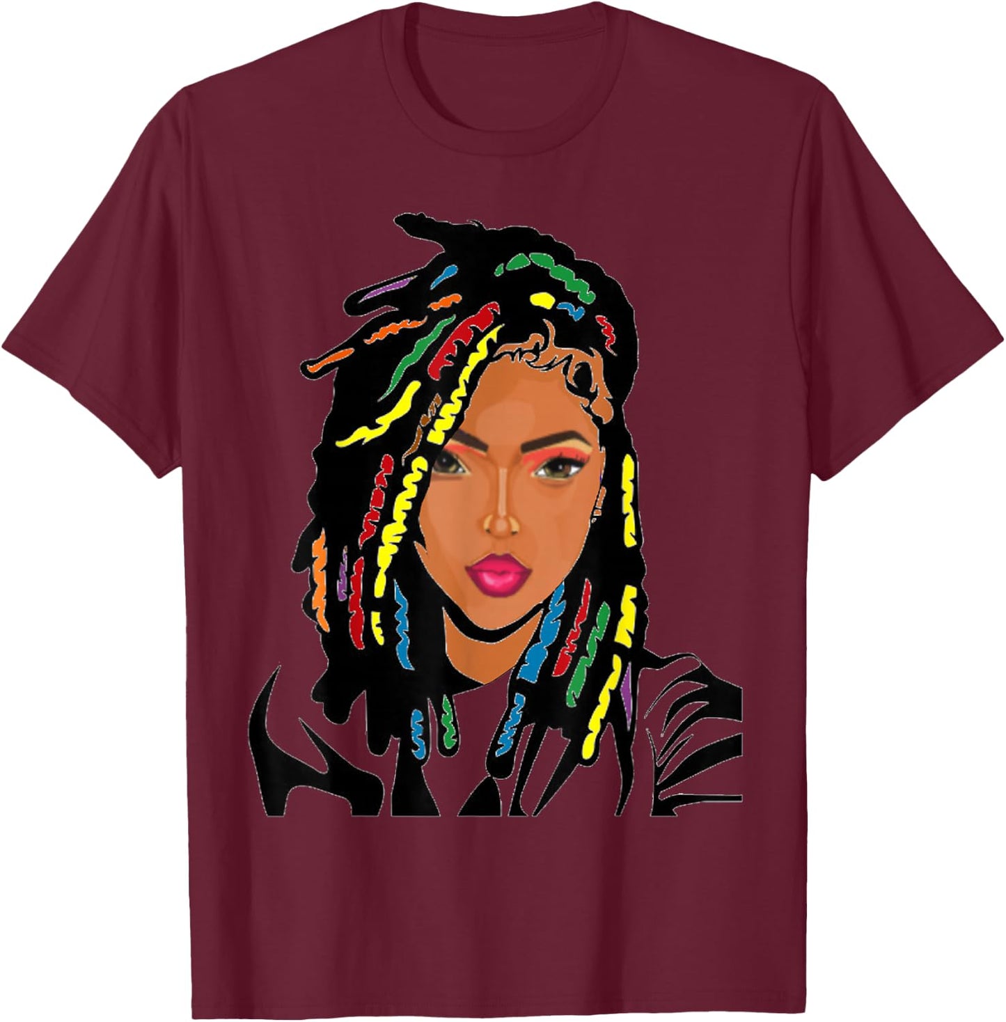 Natural Hair Black Women LOC'd Dreadloc Beauty Design 2 T-Shirt - T-Shirt | Maroon