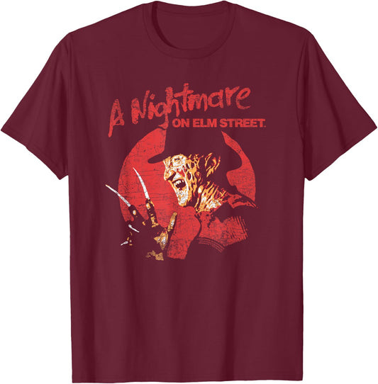 Nightmare on Elm Street Freddy Circle T-Shirt - T-Shirt | Maroon