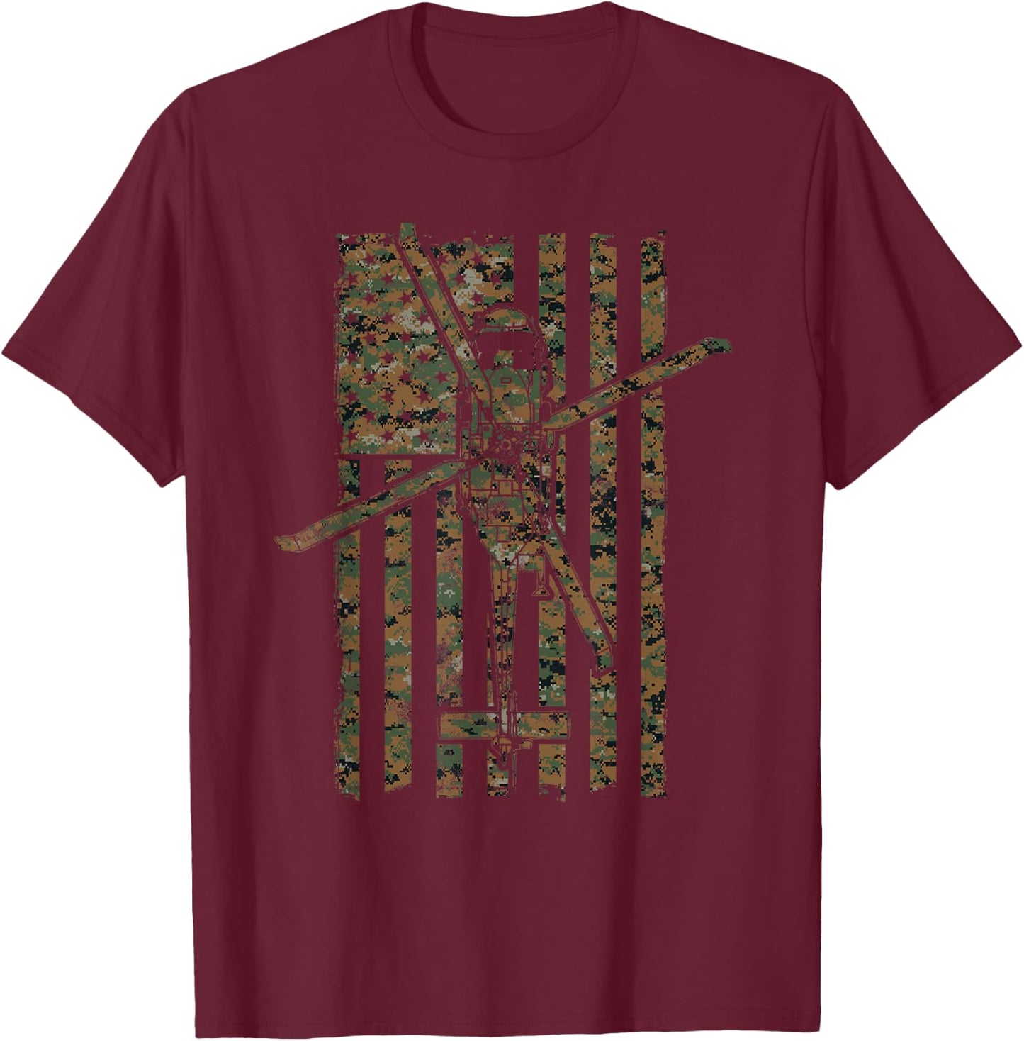 SH-60 Sea Hawk Helicopter Woodland Camo Vintage Flag T-Shirt - T-Shirt | Maroon