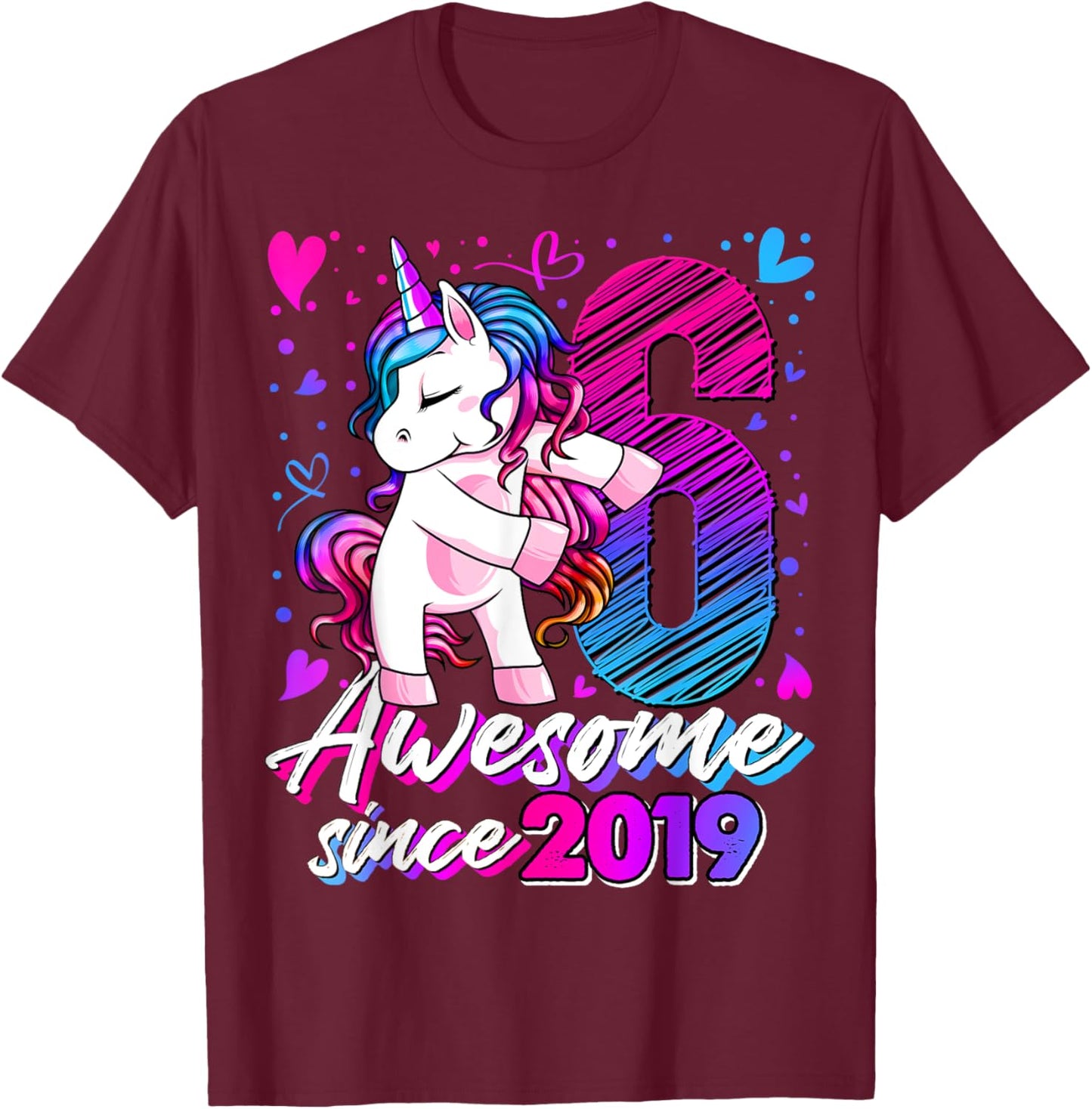 6 Year Old Unicorn Gifts For Girls 6th Birthday Girl Party T-Shirt - T-Shirt | Maroon