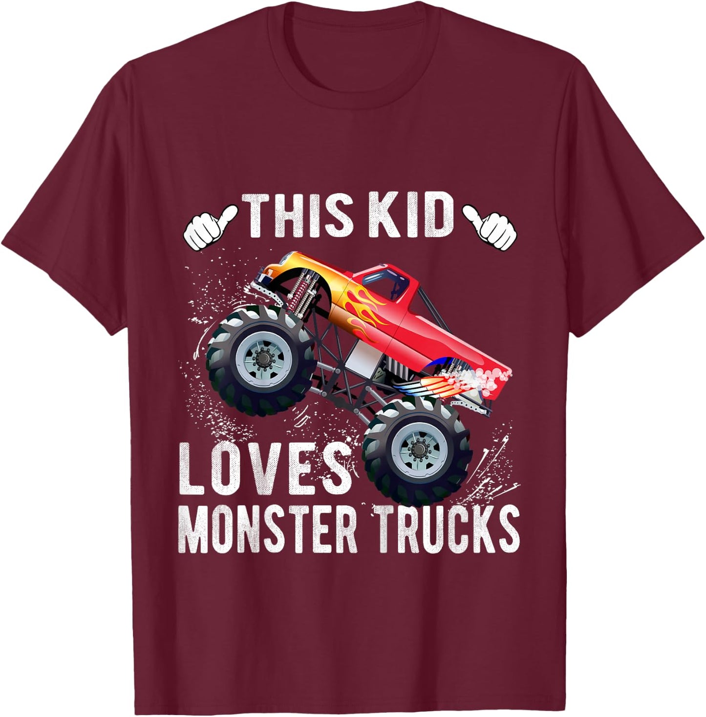 Kids This Kid Loves Monster Trucks Boys and Girls Gift T-Shirt - T-Shirt | Maroon