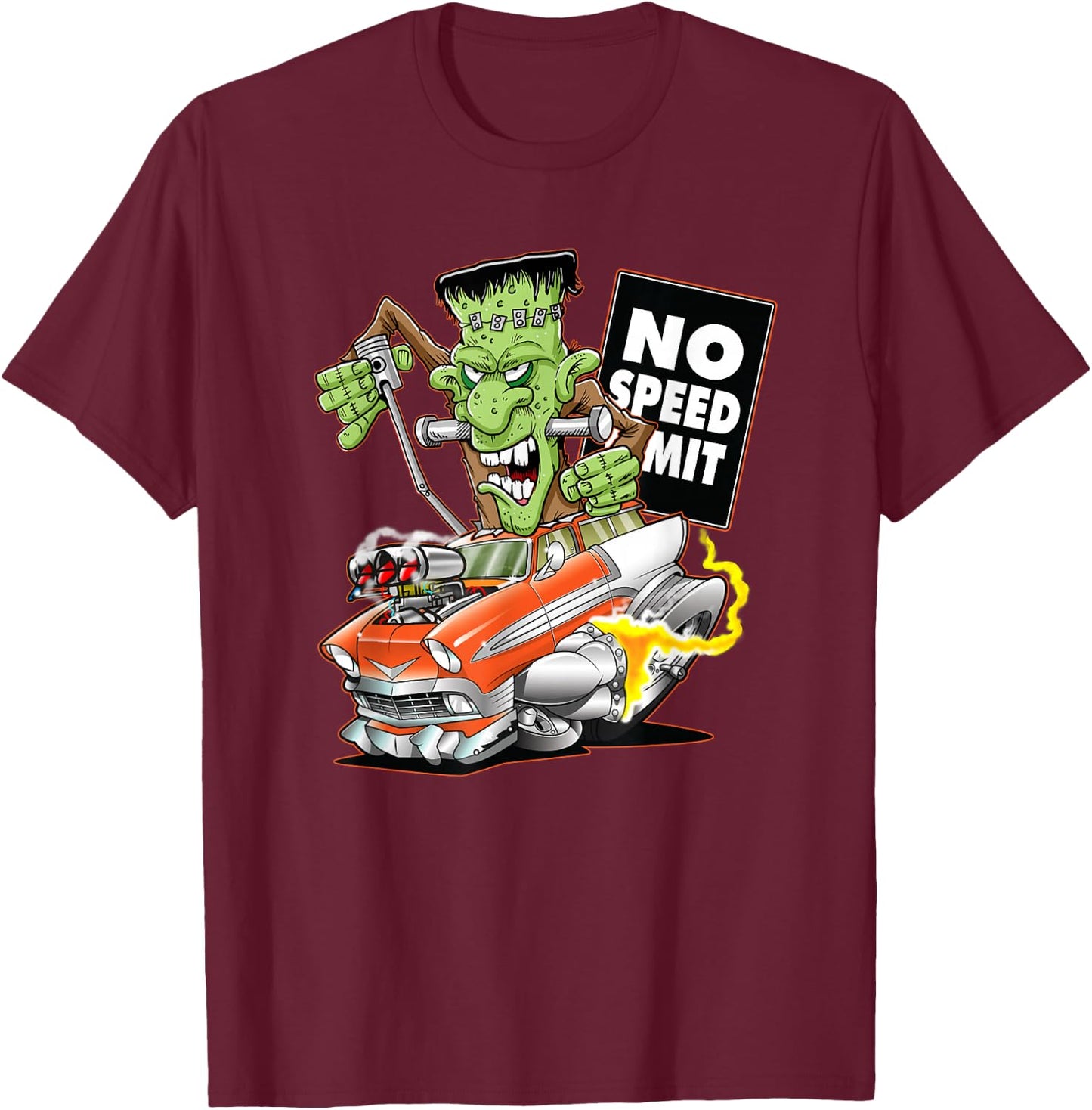 1956 Funny Cartoon Hot Rod Monster Vintage Car T-Shirt - T-Shirt | Maroon