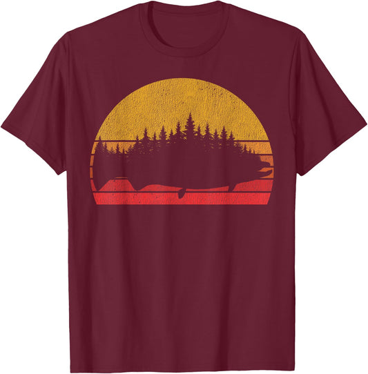 Salmon Fishing Retro Sunset Forest Vintage Outdoors T-Shirt - T-Shirt | Maroon