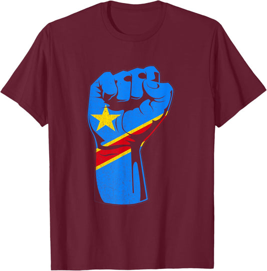 Democratic Republic Of Congo DRC Handfist Congolese Pride T-Shirt - T-Shirt | Maroon