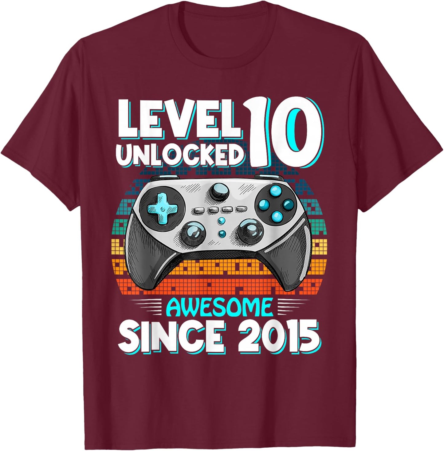 Level 10 Year Old Unlocked 10th Birthday Boy Video Gamer T-Shirt - T-Shirt | Maroon