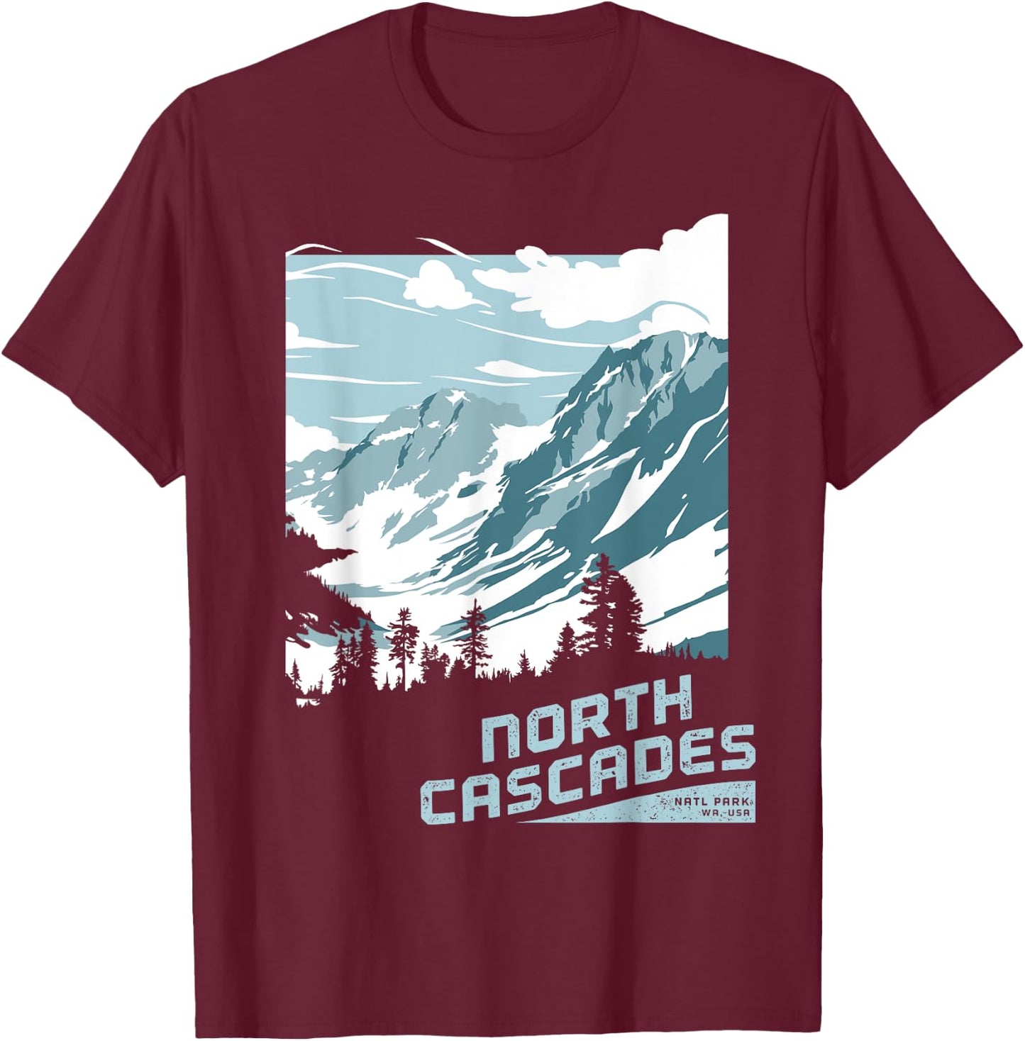 North Cascades National Park T shirt Washington Vintage Gift T-Shirt - T-Shirt | Maroon