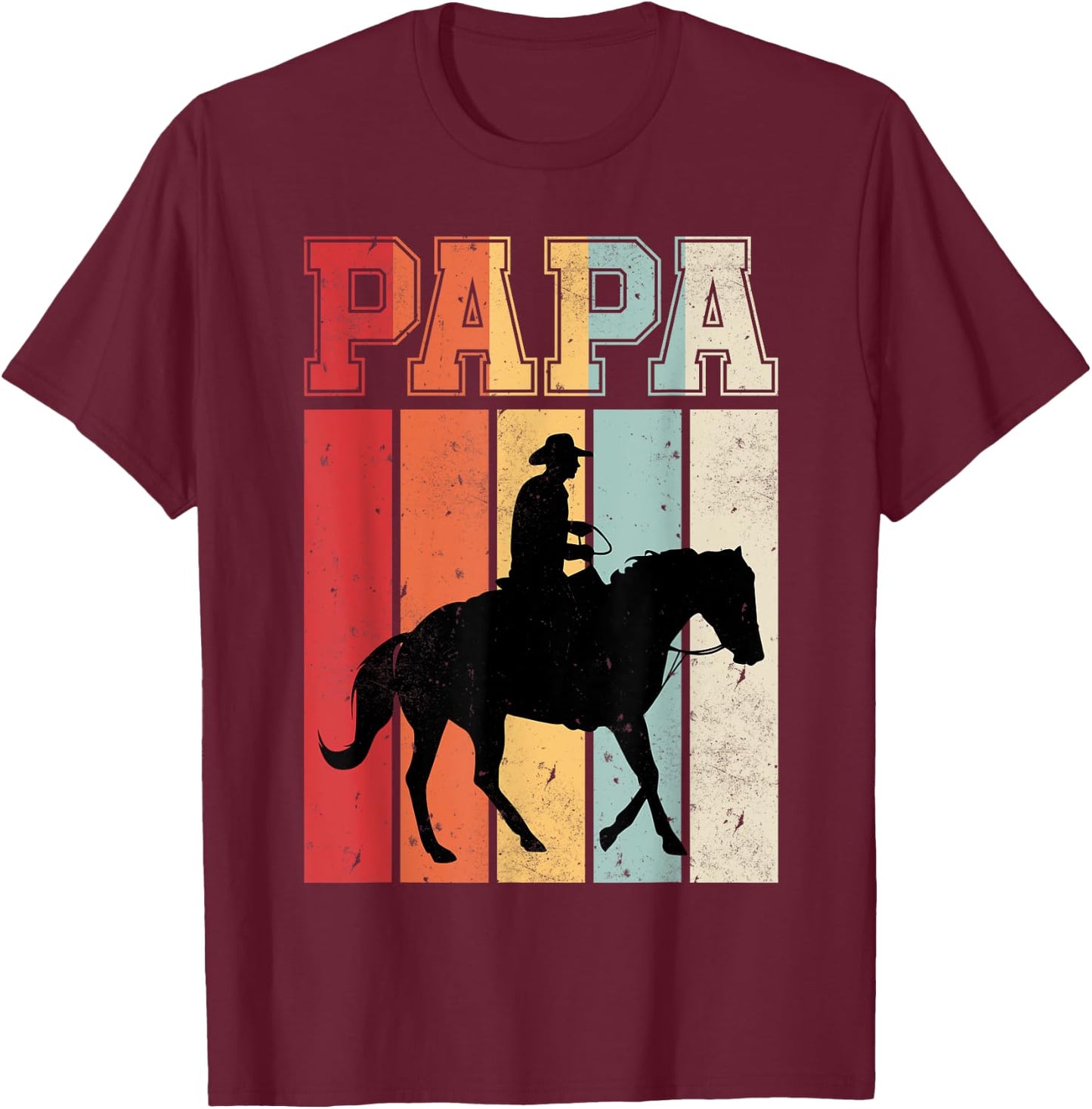Vintage Horse Riding Papa Retro Gift Father's Day Daddy T-Shirt - T-Shirt | Maroon