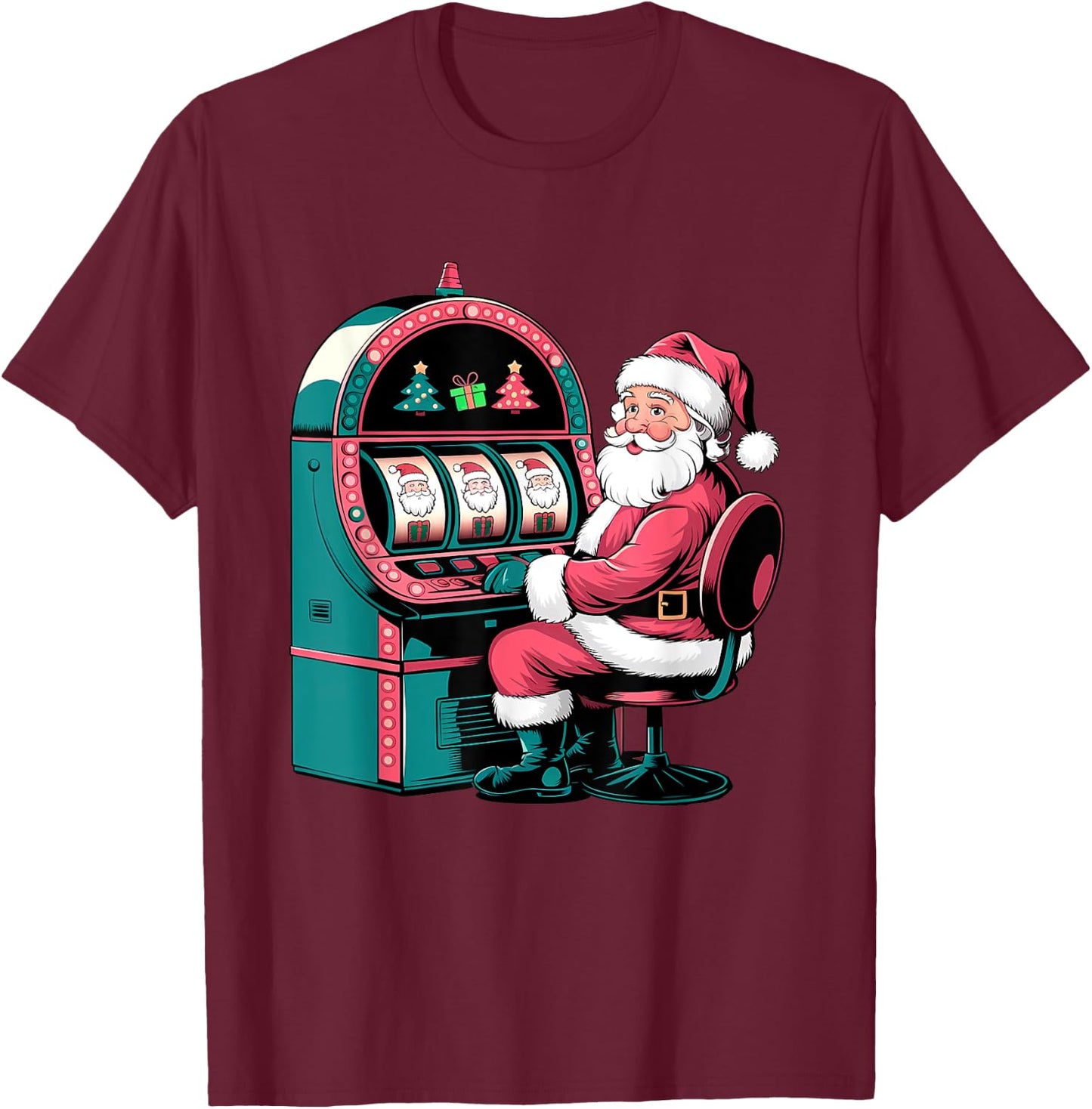 Santa Claus Slot Machine Christmas Slots T-Shirt - T-Shirt | Maroon