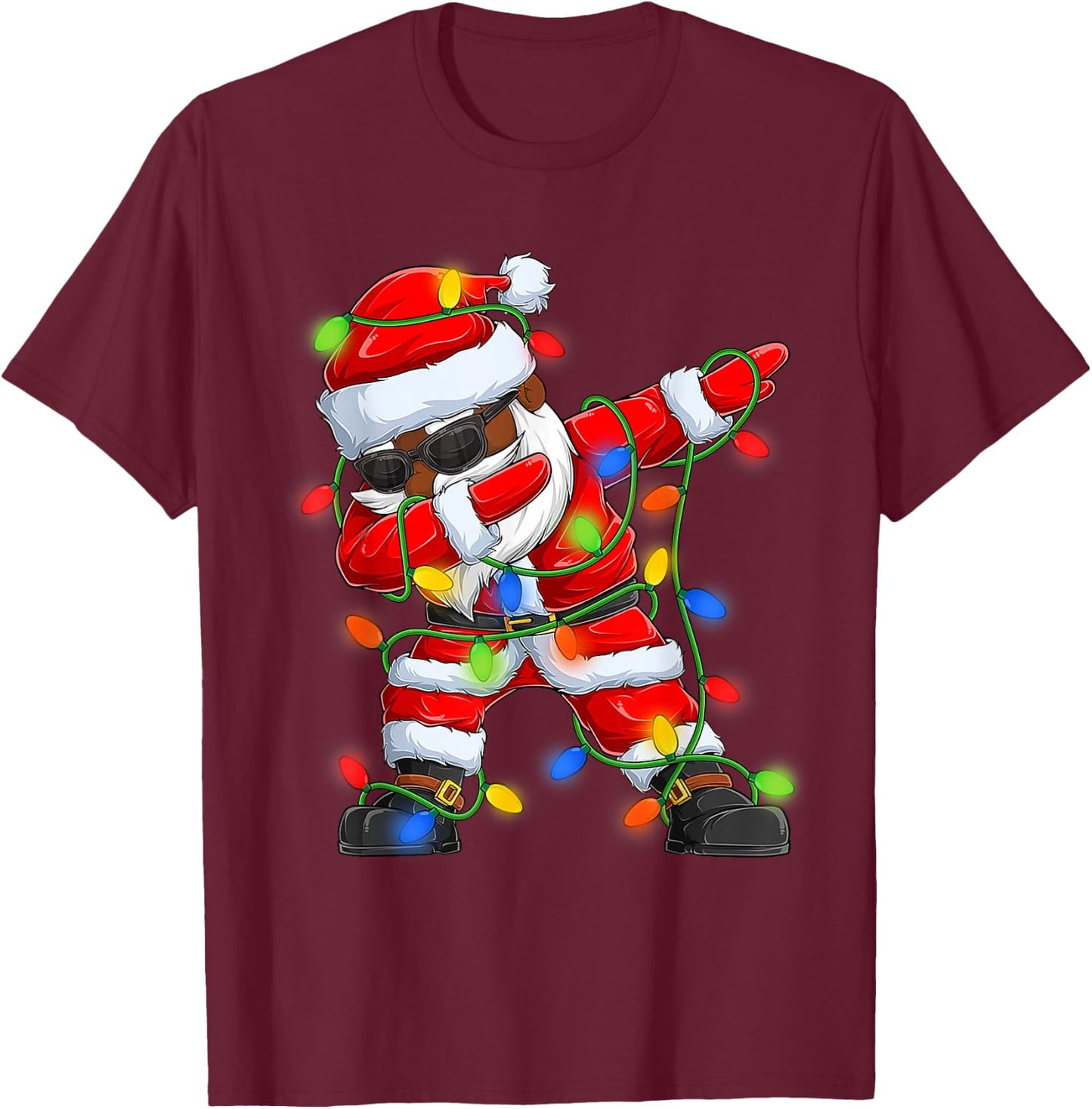 Dabbing Santa Black African American Boys Men Christmas 2025 T-Shirt - T-Shirt | Maroon