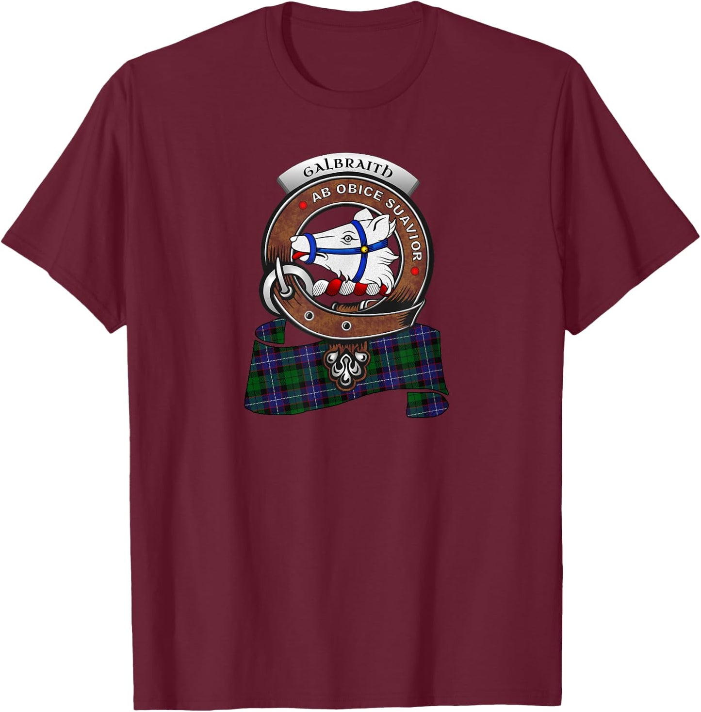 Galbraith Clan Badge &Tartan T-Shirt - T-Shirt | Maroon