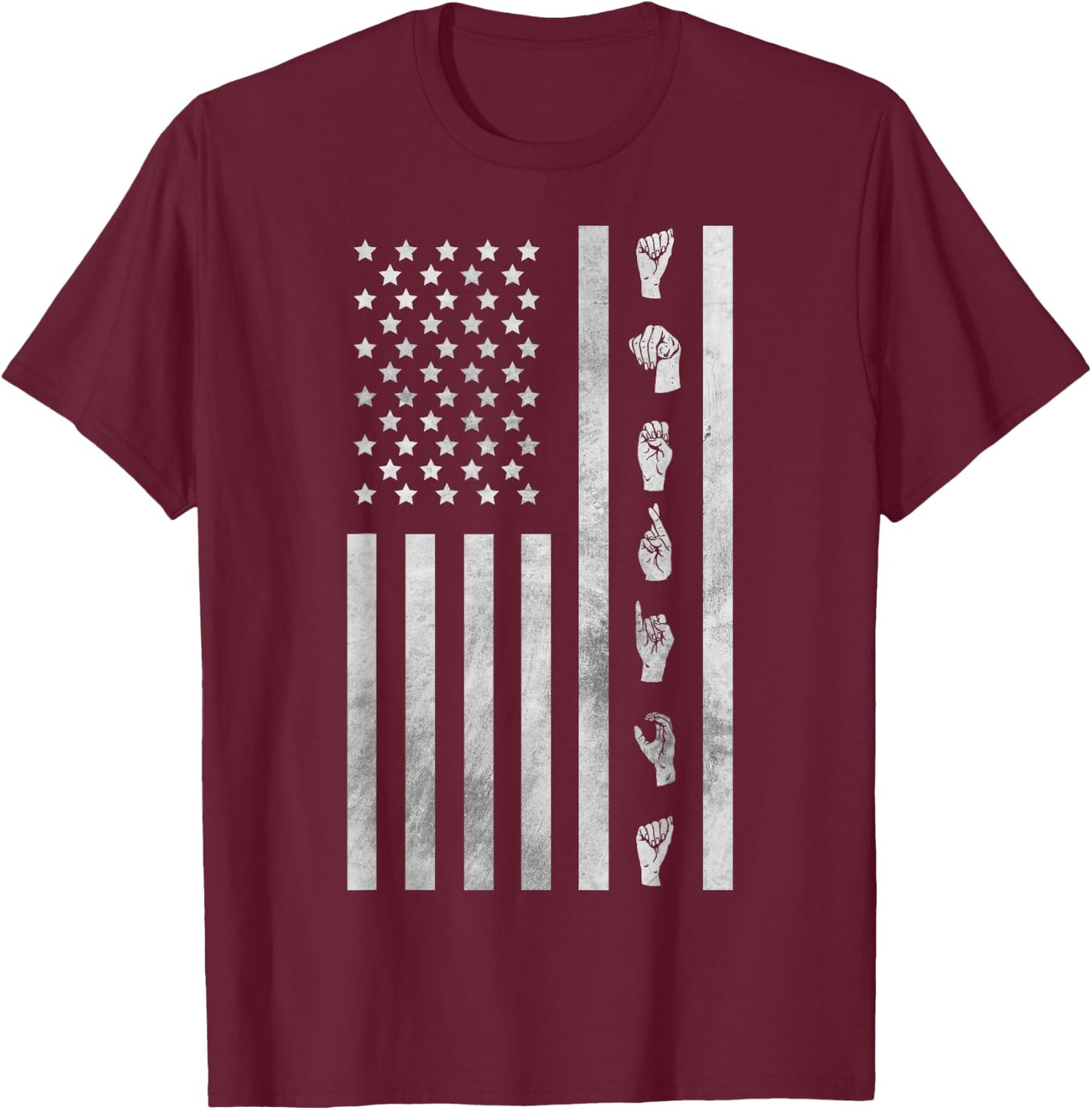 American Flag ASL Shirt American Sign Language America USA Women Kids Men T-Shirt - T-Shirt | Maroon