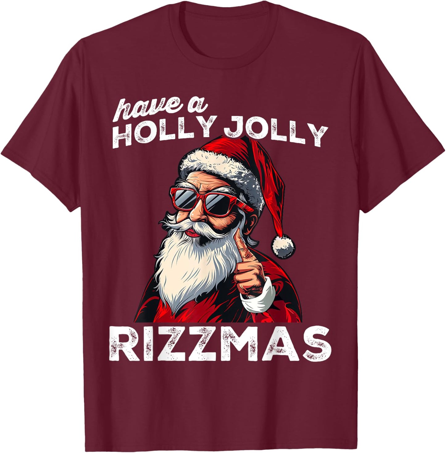 Mewing Santa Mew Funny Santa Meme Rizz Rizzmas Christmas T-Shirt - T-Shirt | Maroon
