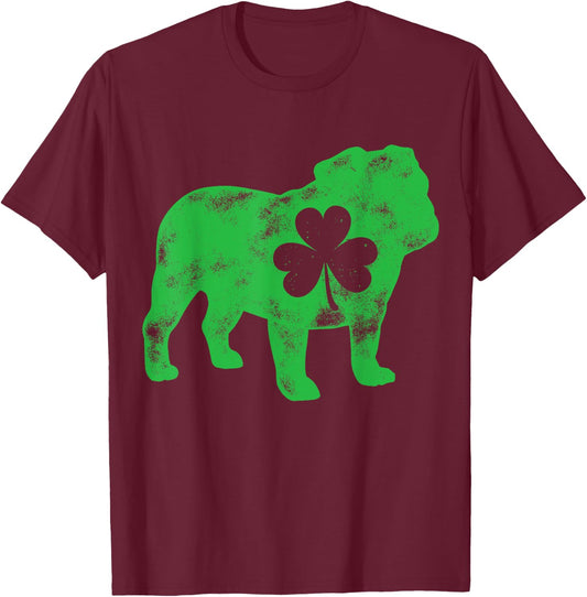 English Bulldog St Patricks Day Boys Men Dog Shamrock Puppy T-Shirt - T-Shirt | Maroon