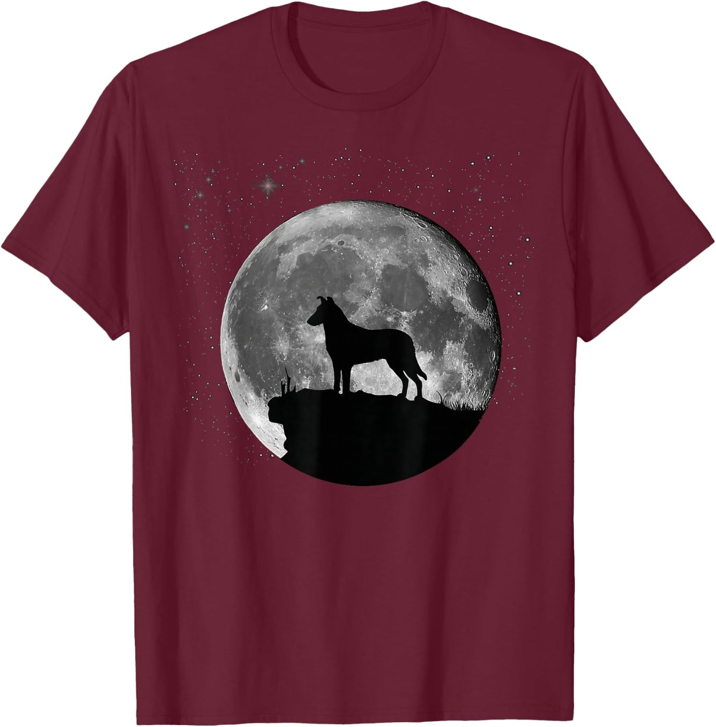 Smooth Collie Dog Moon T-Shirt - T-Shirt | Maroon