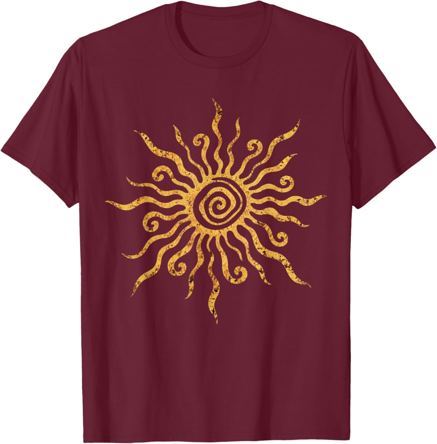 Boho Sun Symbol Illustration | Tribal Sun Design T-Shirt - T-Shirt | Maroon