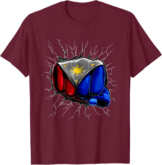 Philippines Flag Shirt Filipino Flag Fist Gift T-Shirt - T-Shirt | Maroon