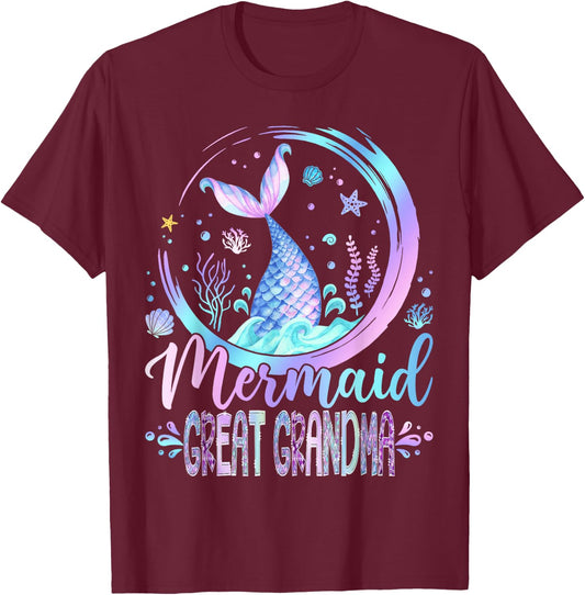Mermaid Great Grandma Family Matching Girl Birthday Party T-Shirt - T-Shirt | Maroon