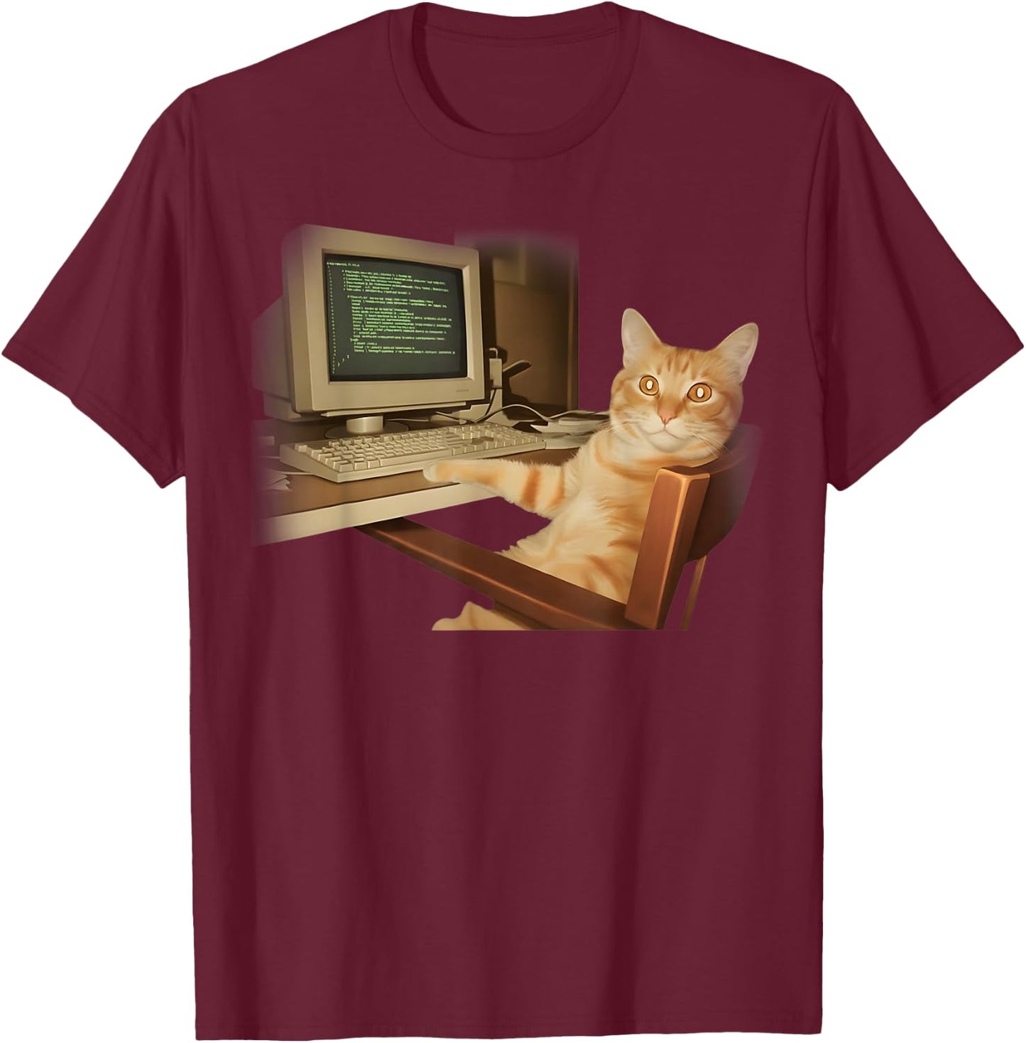 Retro Computer Cat Funny Science Meme Men Women Kids T-Shirt - T-Shirt | Maroon