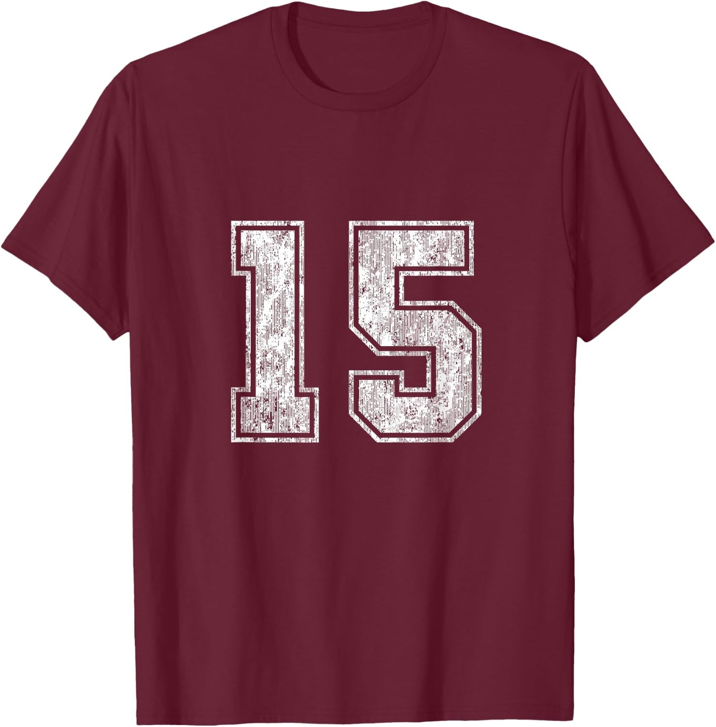 Number 15 Vintage Fifteen Sports Design T-Shirt - T-Shirt | Maroon