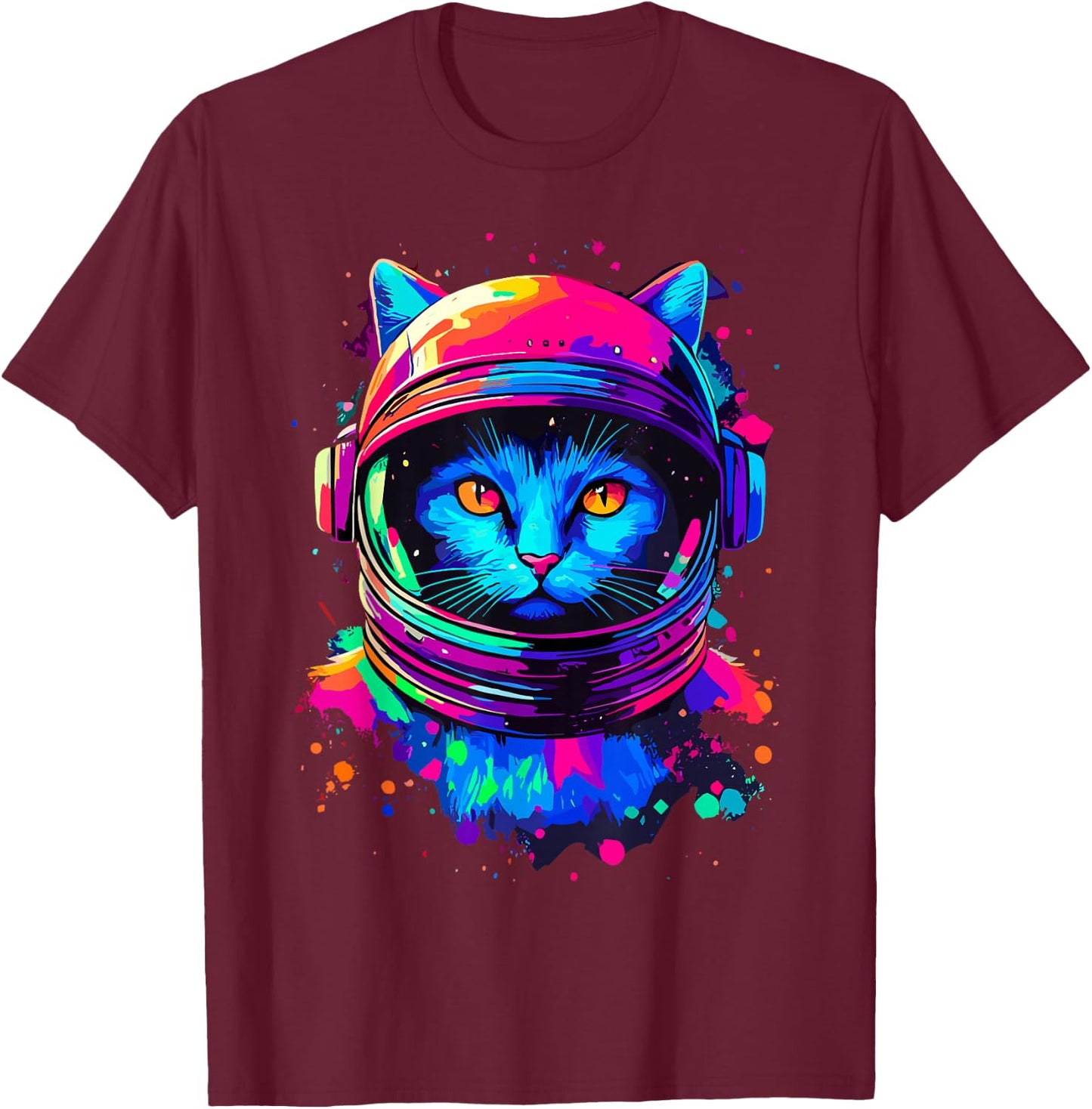 Space Cat Astronaut Space T-Shirt - T-Shirt | Maroon