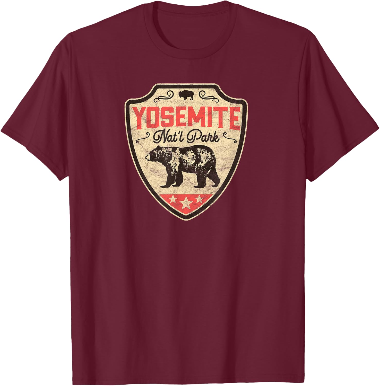 Vintage Yosemite National Park Bear Badge Retro Shirt T-Shirt - T-Shirt | Maroon