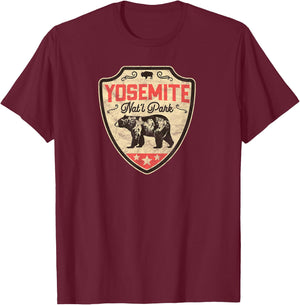 Vintage Yosemite National Park Bear Badge Retro Shirt T-Shirt - T-Shirt | Maroon