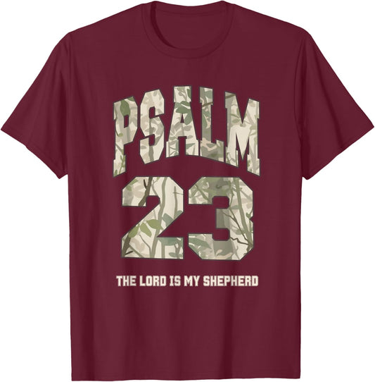 Psalm 23 The Lord is My Shepherd Camo Faith Design T-Shirt - T-Shirt | Maroon