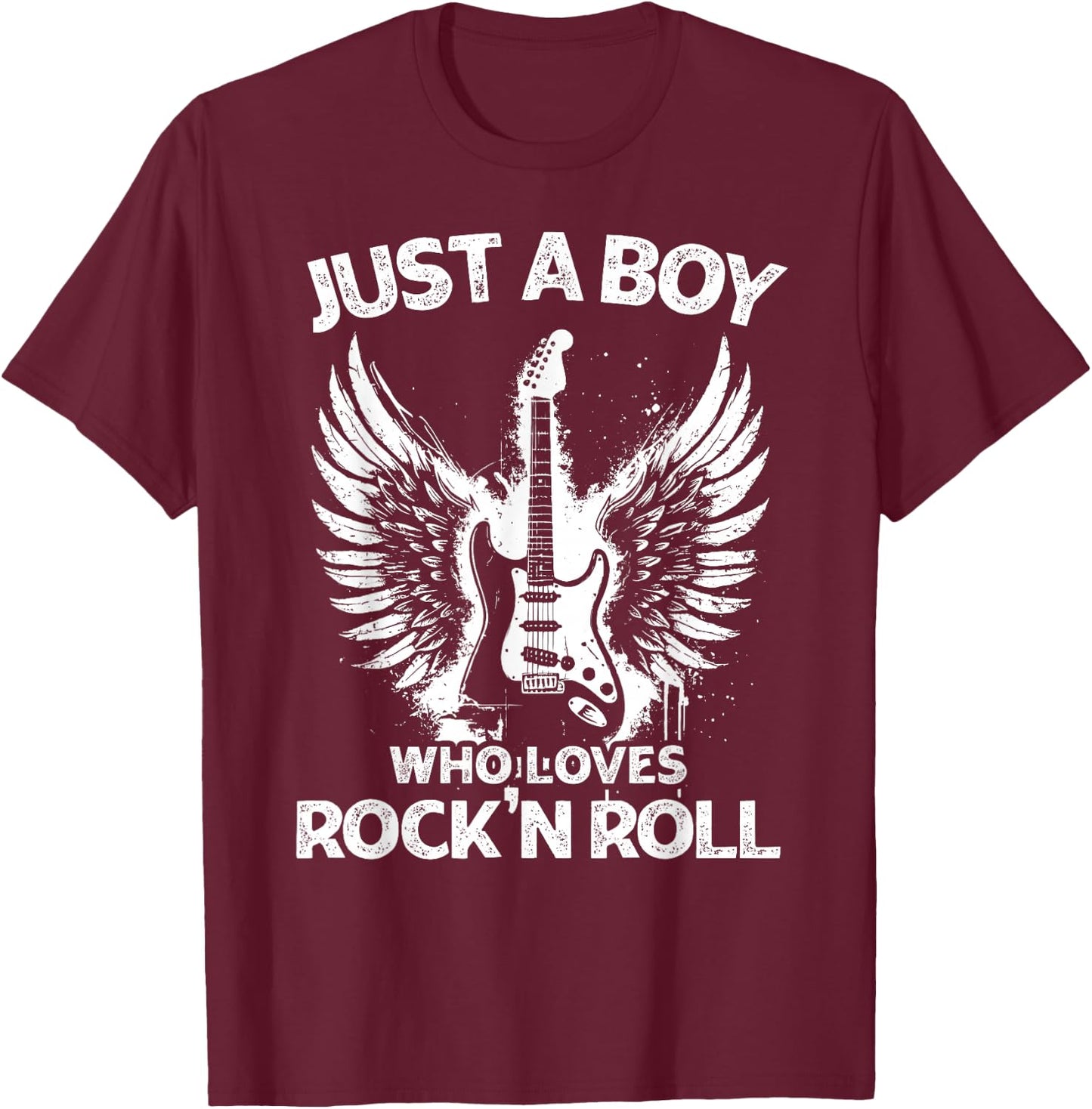 Just A Boy Who Loves Rock And Roll Rock Band Guitar Concert T-Shirt - T-Shirt | Maroon