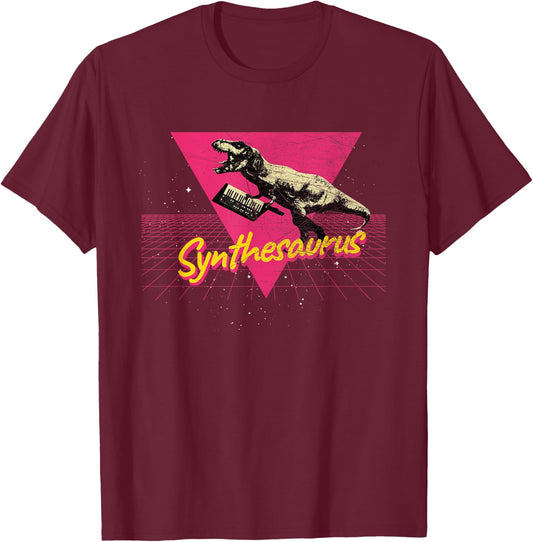 Analog Synth Techno Producer ADSR Nerd Keytar Synthesaurus Funny Synthesizer Nerd Vintage Synth Adults Small Classic Fit Black T-Shirt - T-Shirt | Maroon