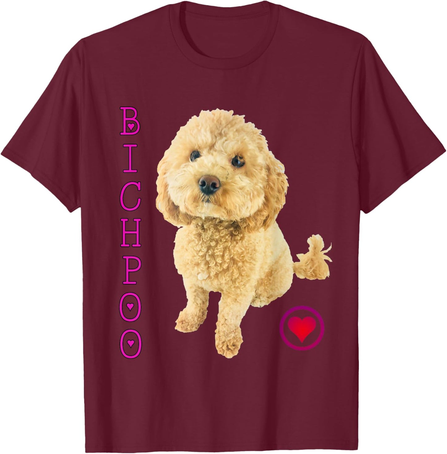 Bichpoo Puppy Dog Poodle cross Noodle Super cute Boodle Men Women Girls Kids T-Shirt - T-Shirt | Maroon
