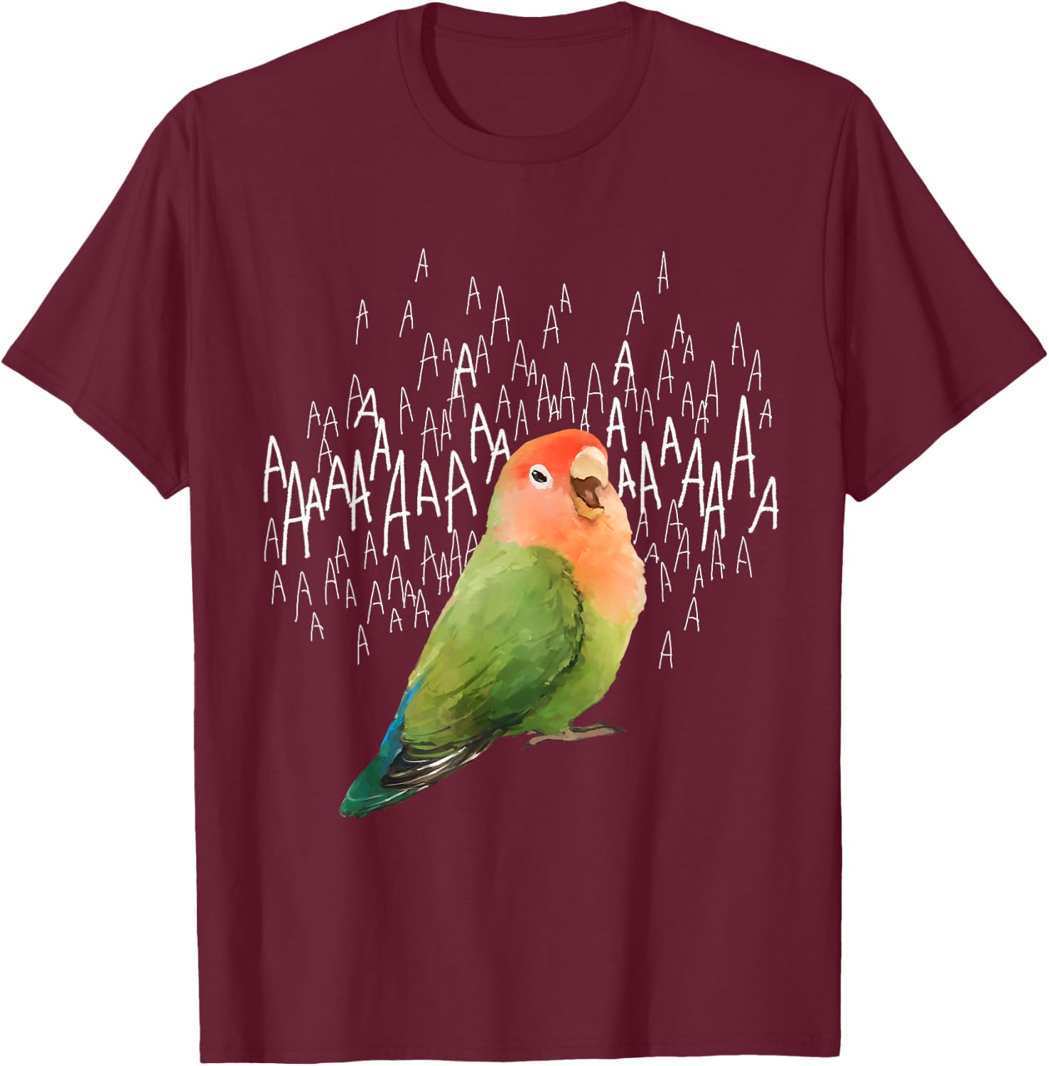 Birbber -Adults & Kids Black Screaming Lovebird (Green Peachfaced) Cotton 100% Modern Cartoon T-Shirt - T-Shirt | Maroon