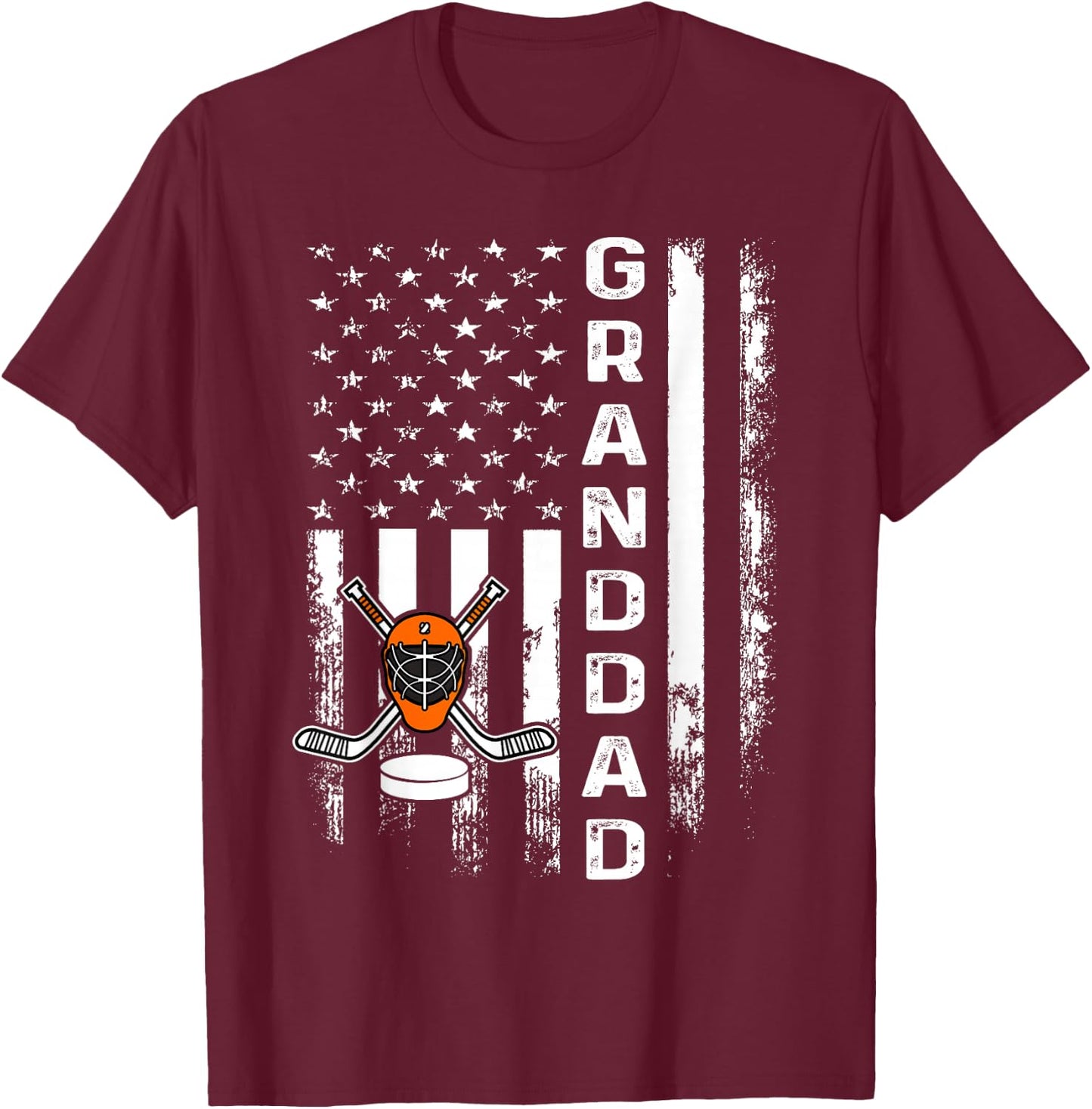 Ice Hockey Granddad America Flag Men Women Christmas Xmas T-Shirt - T-Shirt | Maroon