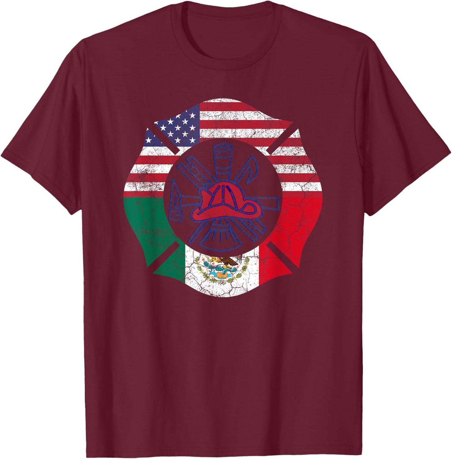 Cinco De Mayo Shirt Firefighter Mexican American Flag Gift Women Men T-Shirt - T-Shirt | Maroon