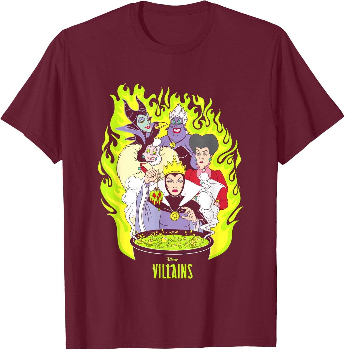 Disney Villains Fiery Group Shot Poster T-Shirt - T-Shirt | Maroon