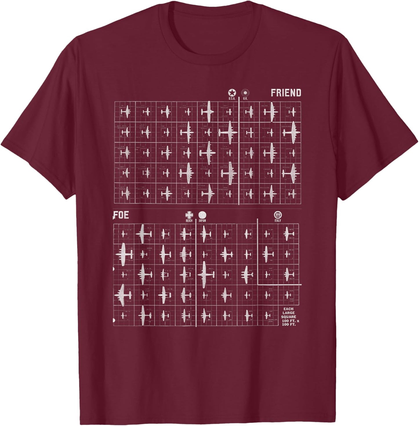 World War II - WW2 Plane Identification T-Shirt - T-Shirt | Maroon