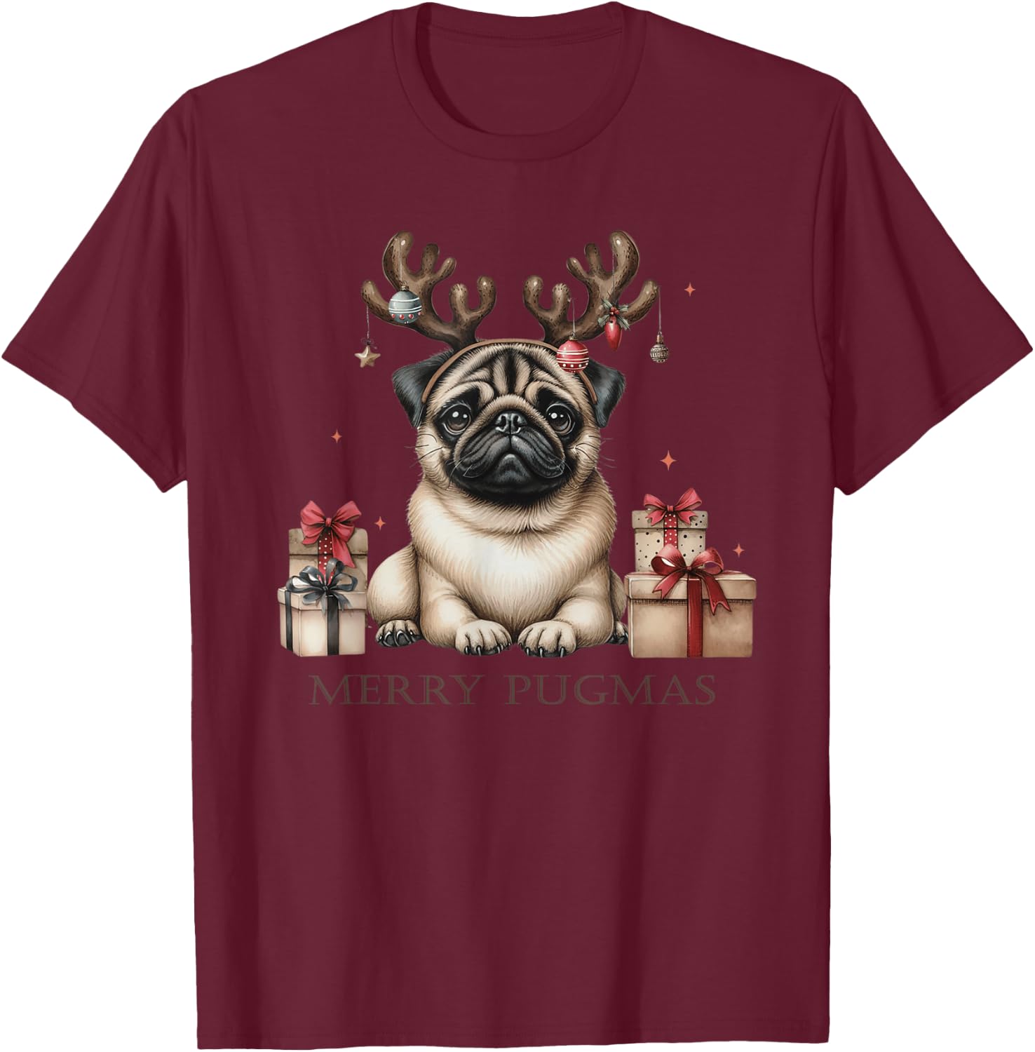 Funny Pug Merry Pugmas Xmas Dogs PugsLove Boys Girls Kids T-Shirt - T-Shirt | Maroon