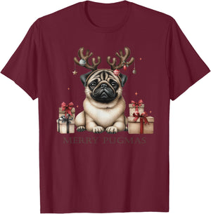 Funny Pug Merry Pugmas Xmas Dogs PugsLove Boys Girls Kids T-Shirt - T-Shirt | Maroon