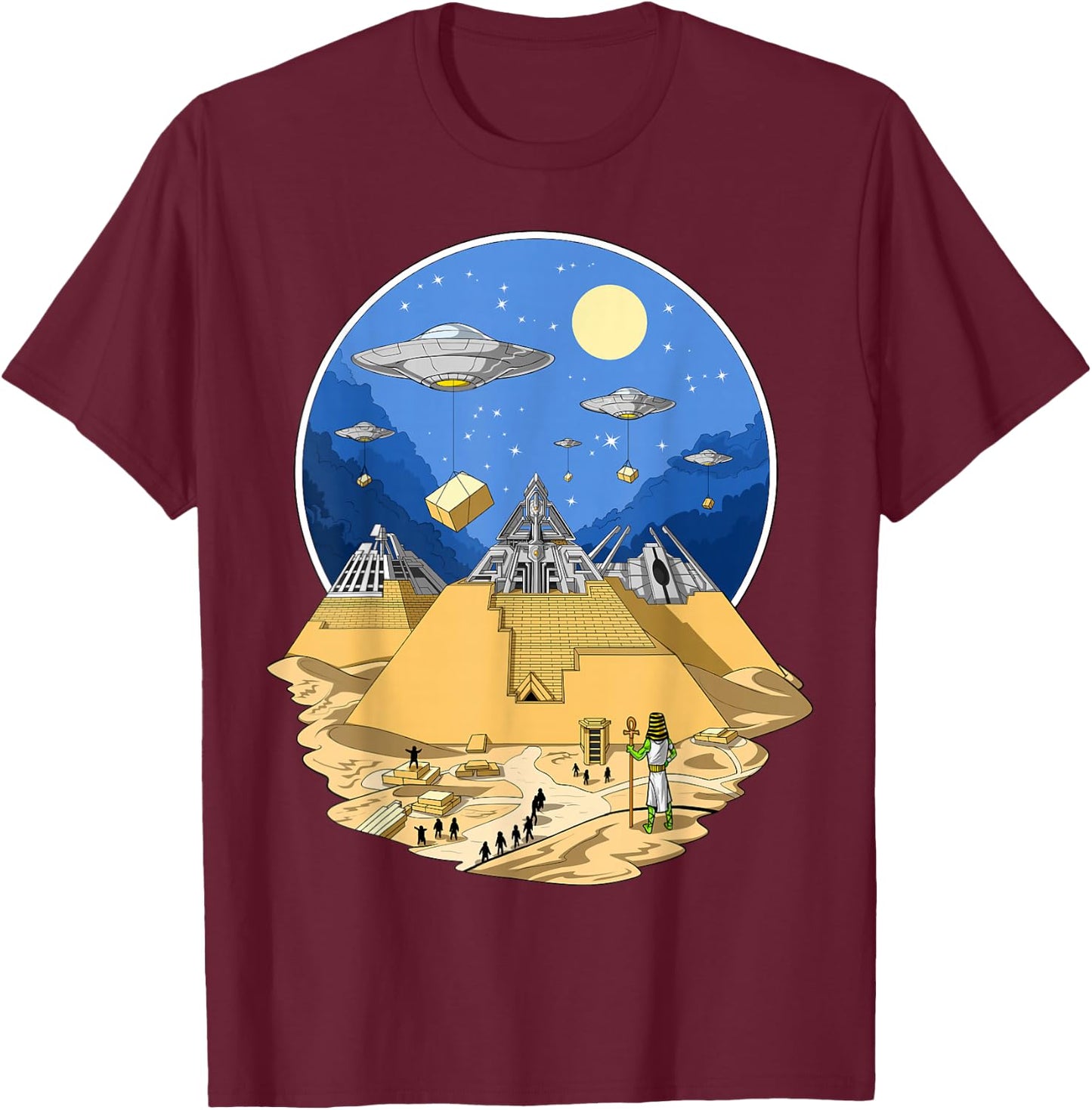 Ancient Egyptian Pyramid Alien UFO Space Aliens T-Shirt - T-Shirt | Maroon