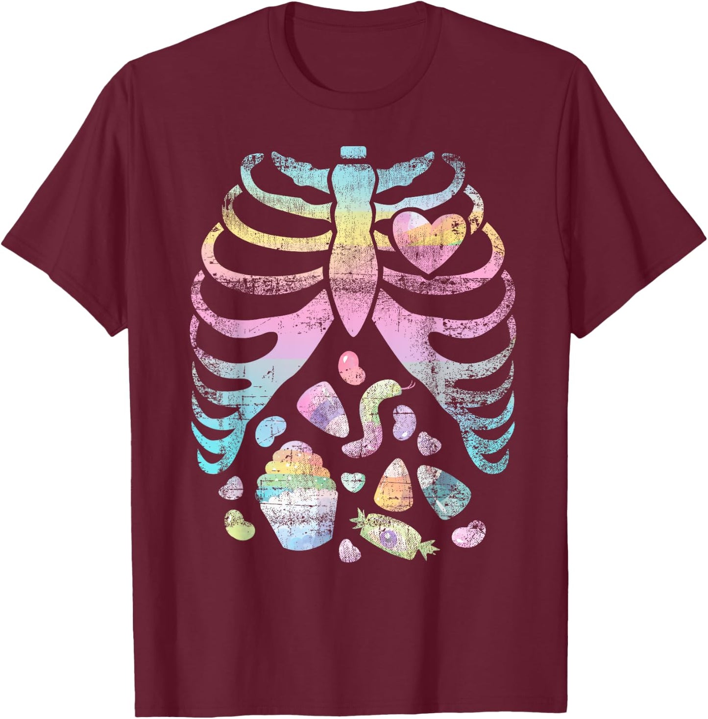Pastel Goth Skeleton Halloween Rainbow Gift T-Shirt - T-Shirt | Maroon