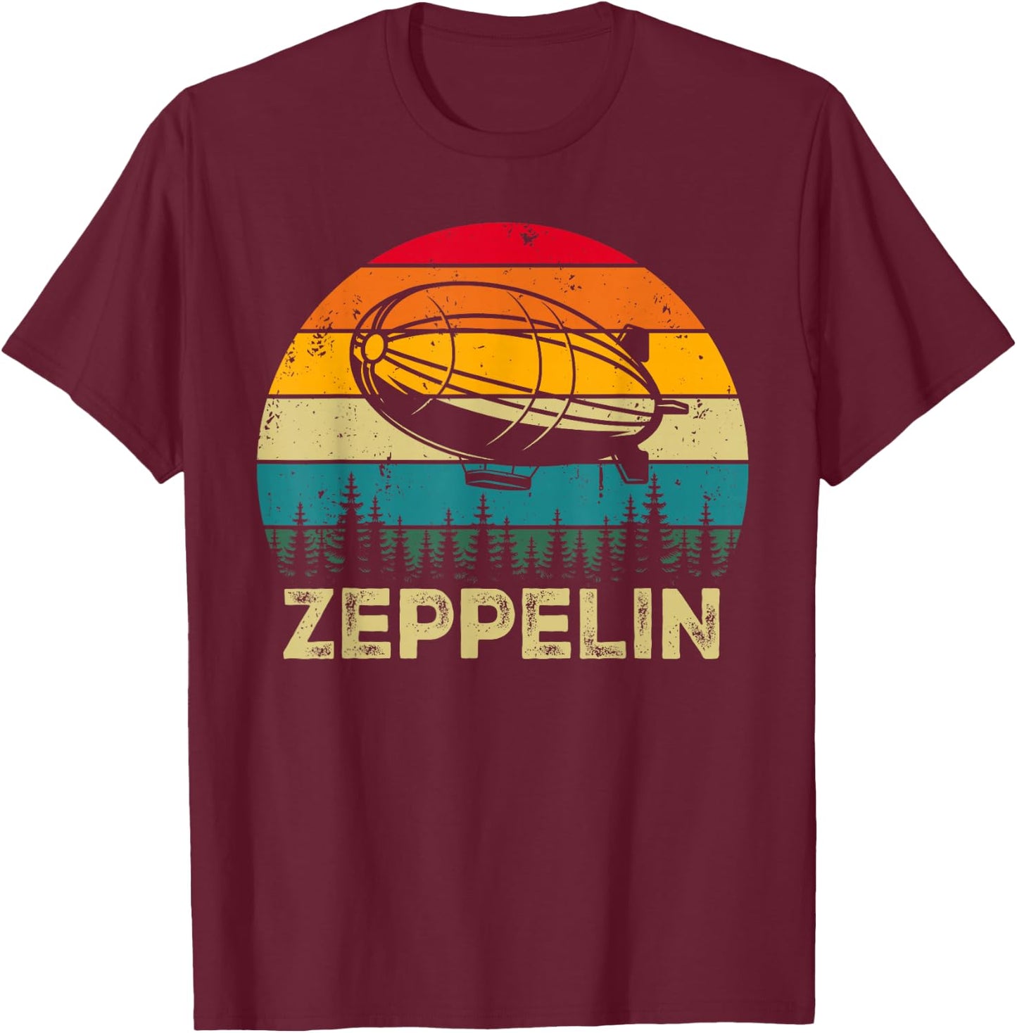 Vintage Retro Zeppelin 70s 80s Dirigible Airship Blimp T-Shirt - T-Shirt | Maroon