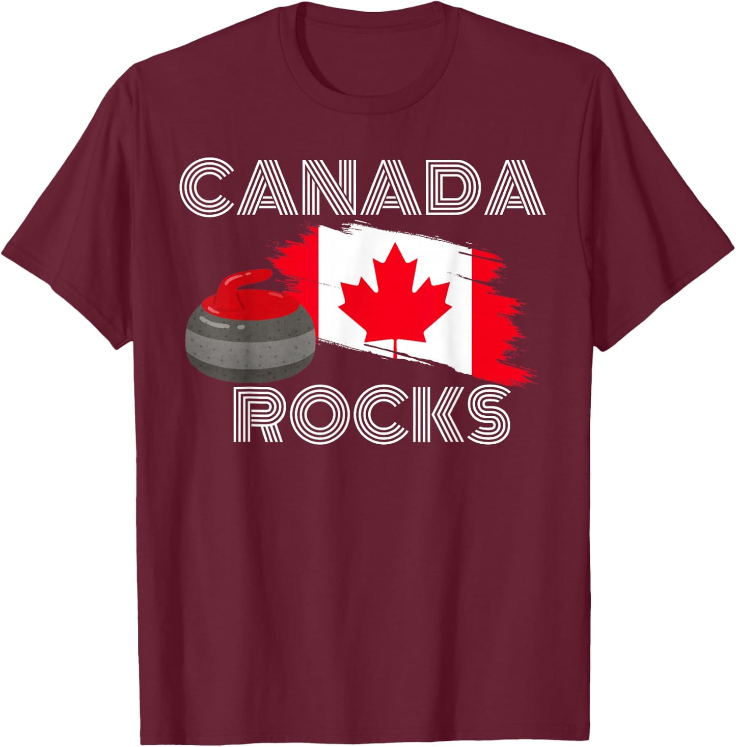 Canada Rocks Curling Team Support Proud Canada Flag T-Shirt - T-Shirt | Maroon