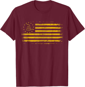 Gadsden & Betsy Ross Flag - 13 Colonies - Snake Yellow T-Shirt - T-Shirt | Maroon