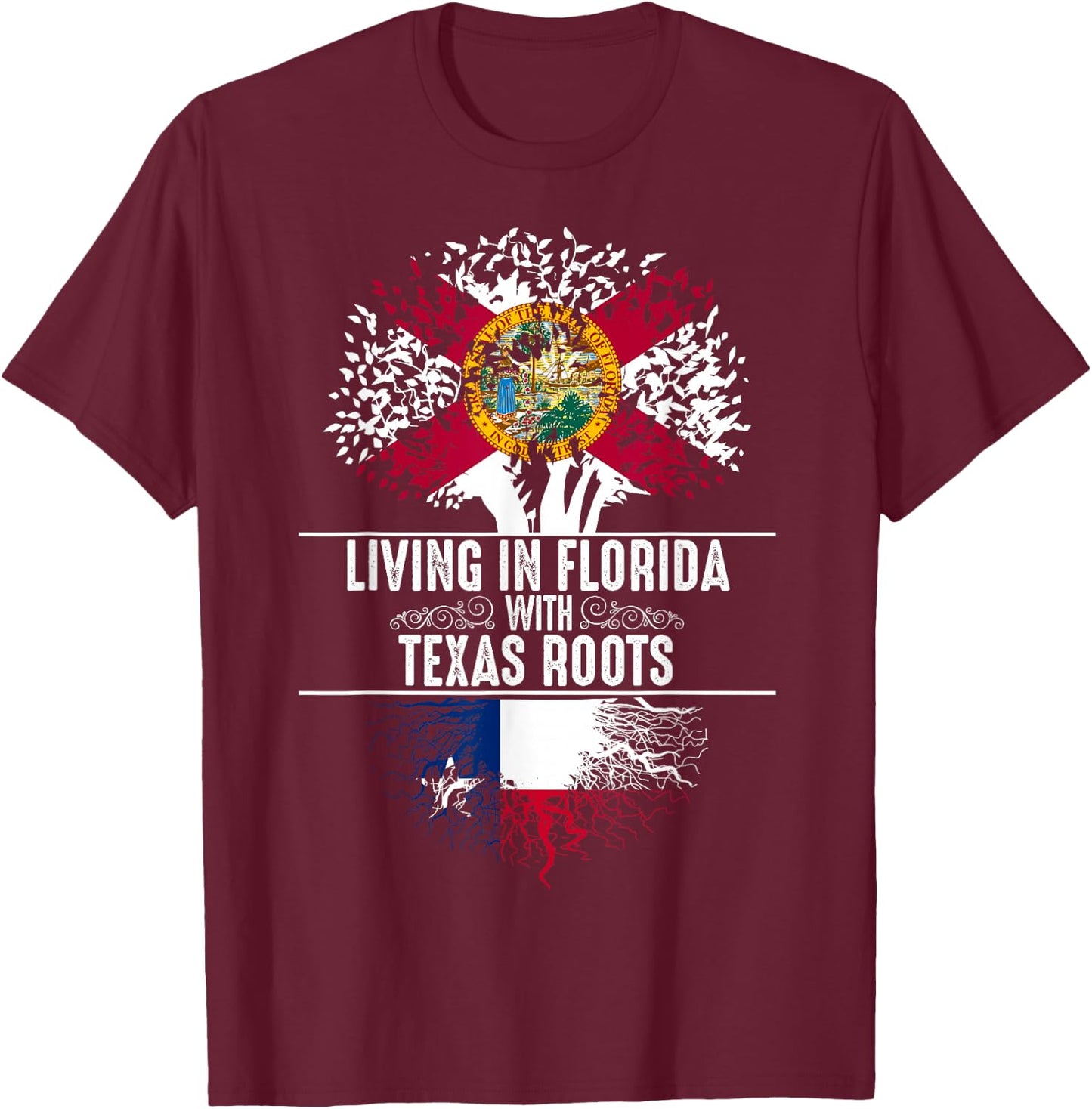 Florida Home Texas Roots State Tree Flag Shirt Love Gift T-Shirt - T-Shirt | Maroon