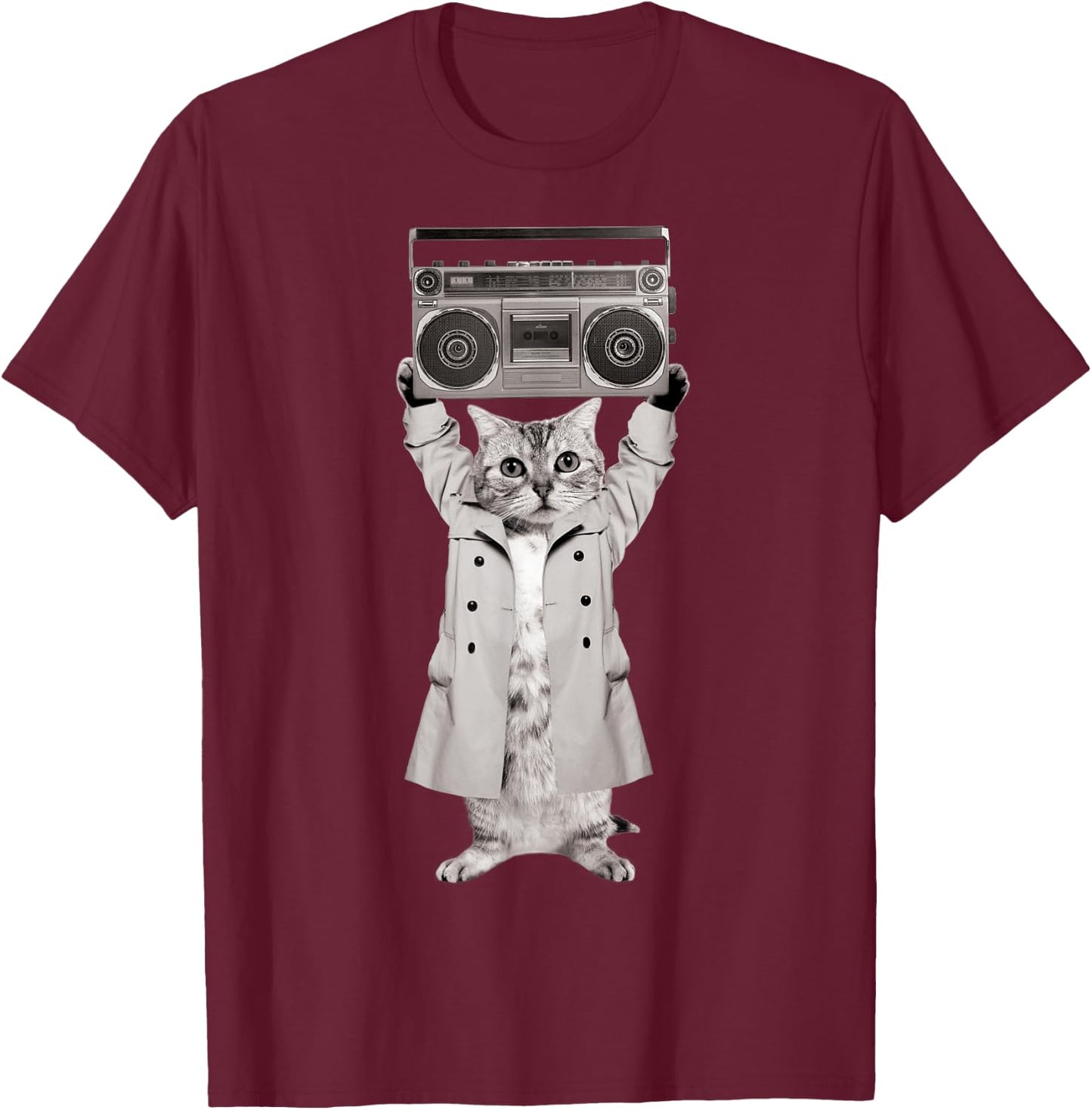Say Something Cat Boombox Monotone T-Shirt - T-Shirt | Maroon