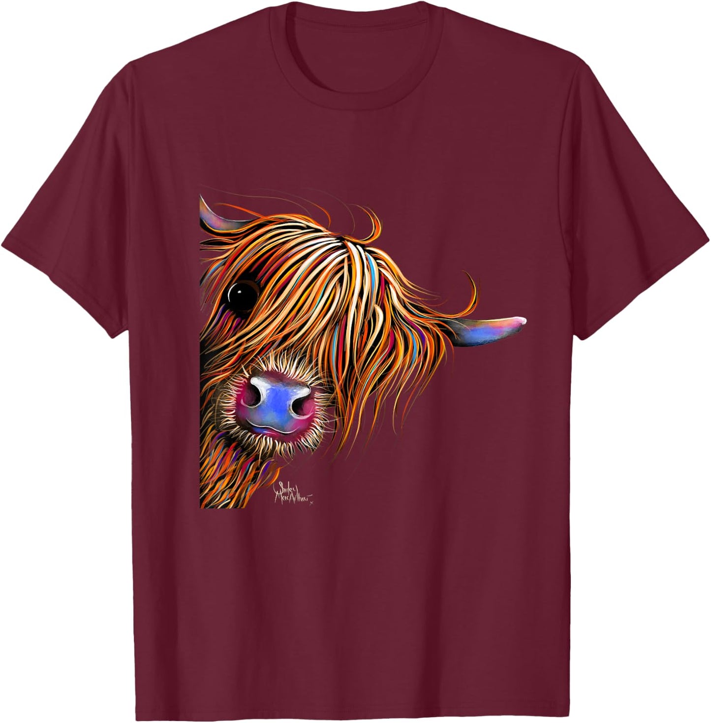 HiGHLaND CoW PRiNT ANiMaL PRiNT ' SuGaR LuMP ' T-Shirt - T-Shirt | Maroon